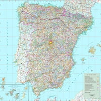 plakat s fotografskim tiskom od 24.15 inča na obloženom papiru, Španjolska, Velika detaljna karta Španjolske s gradovima i vesima