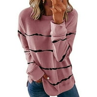 dukserice s dugim rukavima za žene Plus size opušteni prugasti print ležerni puloveri vrhovi s okruglim vratom lagana mekana majica