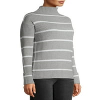 Ženski prugasti pulover s visokim vratom u donjem dijelu leđa