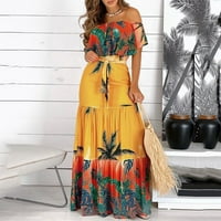 Ženska ležerna haljina u donjem rublju, ležerna ljetna Maksi haljina kratkih rukava s ramena, tropski print s volanima, elastična