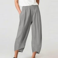 Ženske Ležerne hlače širokog kroja s elastičnim strukom, ošišane hlače s džepovima, jednobojne hlače od pamuka i lana, sužene hlače