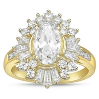 14-karatni pozlaćeni koktel prsten od srebra u obliku kruške s aureolom baguette i imitacijom dijamanta