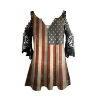 Ljetna štednja na rasprodaji modna ženska ležerna bluza s patentnim zatvaračem s printom Dana neovisnosti čipkasta majica kratkih
