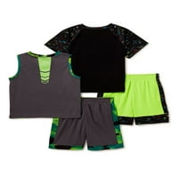 Athletic Works Baby Boy & Toddler Boy Active Majice s kratkim rukavima, Tank Top & Shorts Outfit Set, 4-komad, 12m-5T