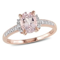 Ženski prsten od 1 karatnog Morganita ovalnog reza od 1 karatnog Morganita i dijamanta okruglog reza, ukrašen ružičastim zlatom sa