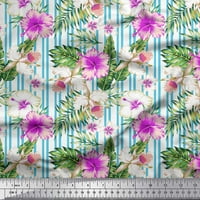 Siva modalna satenska tkanina s tropskim lišćem, prugom i cvjetnim printom za šivanje širine dvorišta
