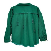 Ženske košulje s otvorenim prednjim dijelom, traper jakne, bluza s reverom, labava uredska košulja s dugim rukavima, zelena 2 inča