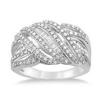 Brilliance Carat Round & Baguette Diamond Crossover Band Ring u srebrom sterlinga