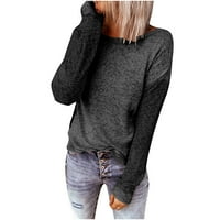 ; / Ženska jesenska ležerna bluza s okruglim vratom bez leđa, pripijeni jednobojni pulover, bluze s dugim rukavima, tamno siva;