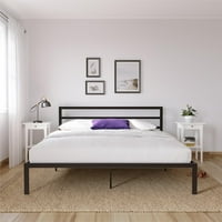 Potpis Sleep Premium Modern Platform Bed s uzglavljem, industrijskim stilom, čvrstim metalnim okvirom s letvicama, kraljem, crnim