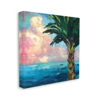 Stupell Industries podebljani horizont plaže Palm Tree Pink Sunčito oblaci za slikanje galerija zamotano platno print zidna umjetnost,