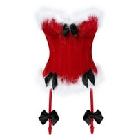 Ženski dvorski korzet od perja i baršuna s božićnom mašnom, odjeća za oblikovanje tijela, odjeća za oblikovanje