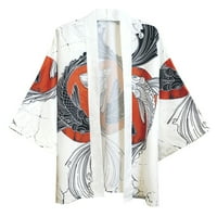 Muški kardigan za brzo sušenje kimono s printom u stilu slikanja tintom s rukavima od sedam dijelova, bijeli;