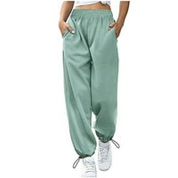 Ženske hlače na rasprodaji, ženske Ležerne jednobojne duge hlače s elastičnim strukom, zelene hlače 515385