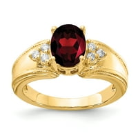 Prsten od žutog zlata od 8 karata s ovalnim granatom i dijamantom