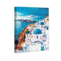 Wynwood Studio World and Dealth Wall Art Canvas Otisci Prekrasan dan u Grčkoj Europske zemlje - bijelo, plavo