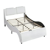 Aukfa u punoj veličini okvir za krevet tapecirani krevet s platformom s uzglavljem i LED svjetlom - bijelo