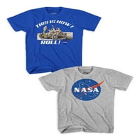 NASA Rolling Rover Circul Icon Boys grafička majica s kratkim rukavima, 2-pak, veličine 4-18
