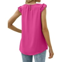 Topovi za žene, ženske modne čipkaste kontrastne majice s okruglim vratom bez rukava, široki šifonski topovi u vrućoj ružičastoj