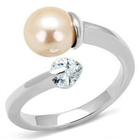 Ženski prsten za manžetnu od nehrđajućeg čelika od sintetičkih bisera u svijetloj boji breskve-veličina 5