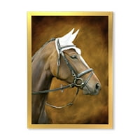 DesignArt 'Izbliza portret smeđeg konja s seoskom printom uokvirenom bijelim ušima