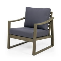 Vanjska klupska stolica od bagremovog drveta s jastukom, siva i tamno siva