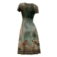 Retro ljetna haljina za žene, ležerna tunika s cvjetnim printom, izrez u obliku slova u, Kratki rukav, uklopljene elegantne haljine