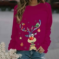 Božićne košulje za žene, modni uzorak crtanog losa, slatki stil, pulover s okruglim vratom s dugim rukavima, majica s majicama, vruće