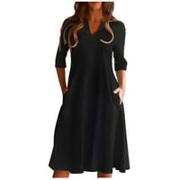 Haljina Plus Size Ženska ljetna haljina od debelog pamuka s izrezom i džepovima u obliku slova u, haljina srednjeg rukava, Crna