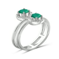 Prsten od sterling srebra s smaragdom i bijelim karatnim dijamantom