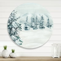 DesignArt 'Snježna borova stabla na planini' tradicionalni krug metal zidne umjetnosti - disk od 11