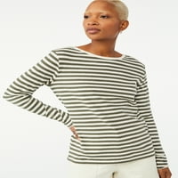 Besplatni montažni ženska majica Breton Stripe s dugim rukavima s kapljicom