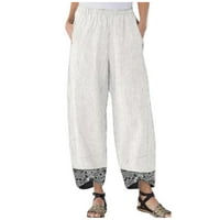 Poslovne casual hlače za žene casual pamuk i lan print nepravilan elastični struk široke široke hlače