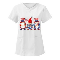 Majice plus veličine za žene, Ženska ljetna majica s printom Dan neovisnosti s izrezom u obliku slova U, odjeća 4. srpnja, bijela