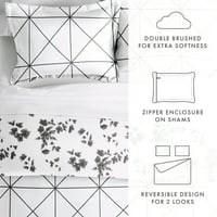 Plemenita posteljina u sivoj boji s reverzibilnim oštrim cvjetnim printom, 3-dijelni set pokrivača za poplune, e-mail