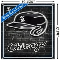 Chicago bijeli neonski poster s kacigom na zidu s gumbima, 14.725 22.375