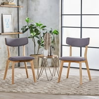 Moderne stolice za blagovanje od tkanine od 2 komada, Tamno siva, prirodni hrast