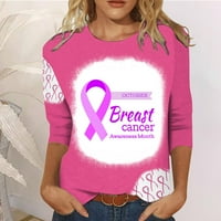 Jesenske ružičaste majice za rak dojke širokog kroja, Ležerne majice s okruglim vratom i rukavima Plus veličine