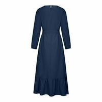 haljine Za Žene, Ležerne široke haljine dugih rukava s okruglim vratom, jednobojne duge haljine u tamnoplavoj boji, veličina