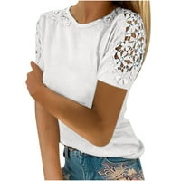 Ženske ljetne majice, modne čipkaste šuplje majice kratkih rukava s okruglim vratom, elegantna ležerna bluza, gornji dio bijele boje