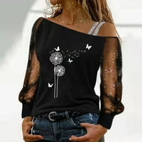 Ženska ležerna mrežasta majica s dugim rukavima s dugim rukavima, bluze s ramena