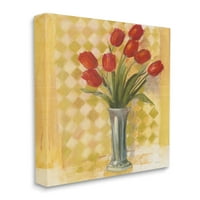 Stupell Industries Crvena vaza tulipana preko žute ploče platna zidna umjetnost, 20, dizajn Carol Rowan