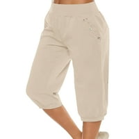 Ženske hlače s ravnim nogavicama, jednobojne Capri hlače, Ženske casual hlače, capri na plaži, bijele boje