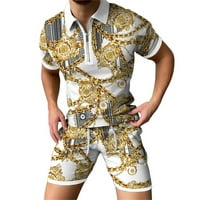 Muška ljetna Casual odjeća u retro stilu s 3-inčnim grafičkim printom, polo majice s patentnim zatvaračem i kratke hlače, odijela,