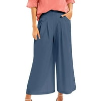 ženske hlače u donjem rublju, ženske culotte, pamučne široke Palazzo hlače, capri hlače s elastičnim strukom, džepovi, kratke hlače