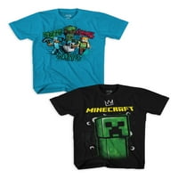 Minecraft Boys Creeper Face Grafička majica s 2-pak, veličine 4-18