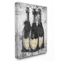 Kolekcija uređenja doma _ boce šampanjca ilustracije sive i zlatne tinte zidna umjetnost