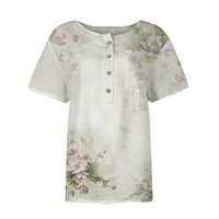 Ženski ljetni vrhovi s izrezom u obliku lakta u obliku slova u, Ležerne široke košulje s džepovima i cvjetnim printom, bluza u bež