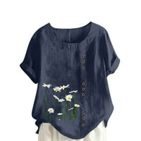 Ženske platnene ukrasne majice na kopčanje, modni vrhovi kratkih rukava, ležerna majica za žensku odjeću, ljetne majice s cvjetnim