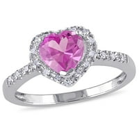Miabella Ženska karat T.G.W. Stvoren ružičasti safir i karat T.W. Diamond Heart Halo prsten u sterlingu srebra